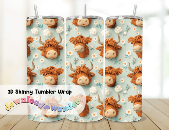 3D Highland Cow Tumbler Wrap