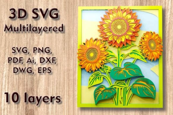 Sunflower 3D SVG Multilayer Laser Files: Elevating Modern Craft with Precision Design